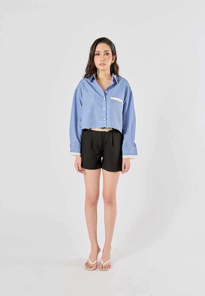 Viserra Black Zipper Fly Sashes Shorts