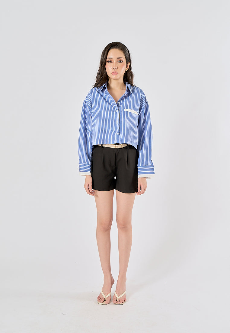 Viserra Black Zipper Fly Sashes Shorts