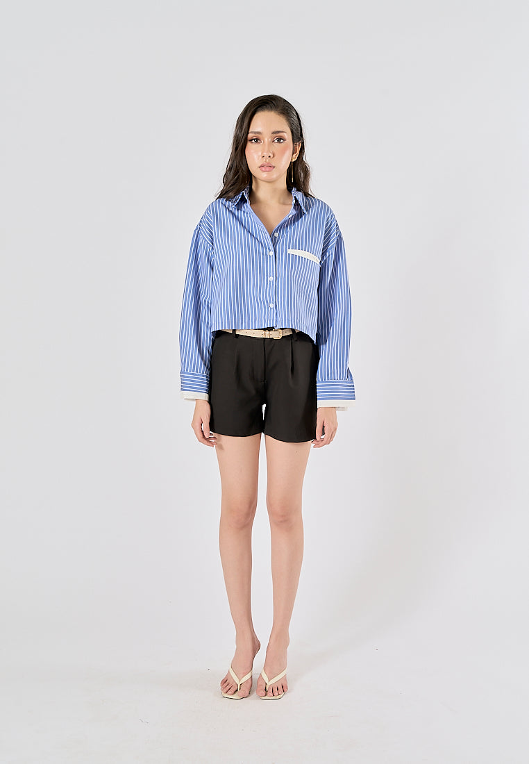 Viserra Black Zipper Fly Sashes Shorts