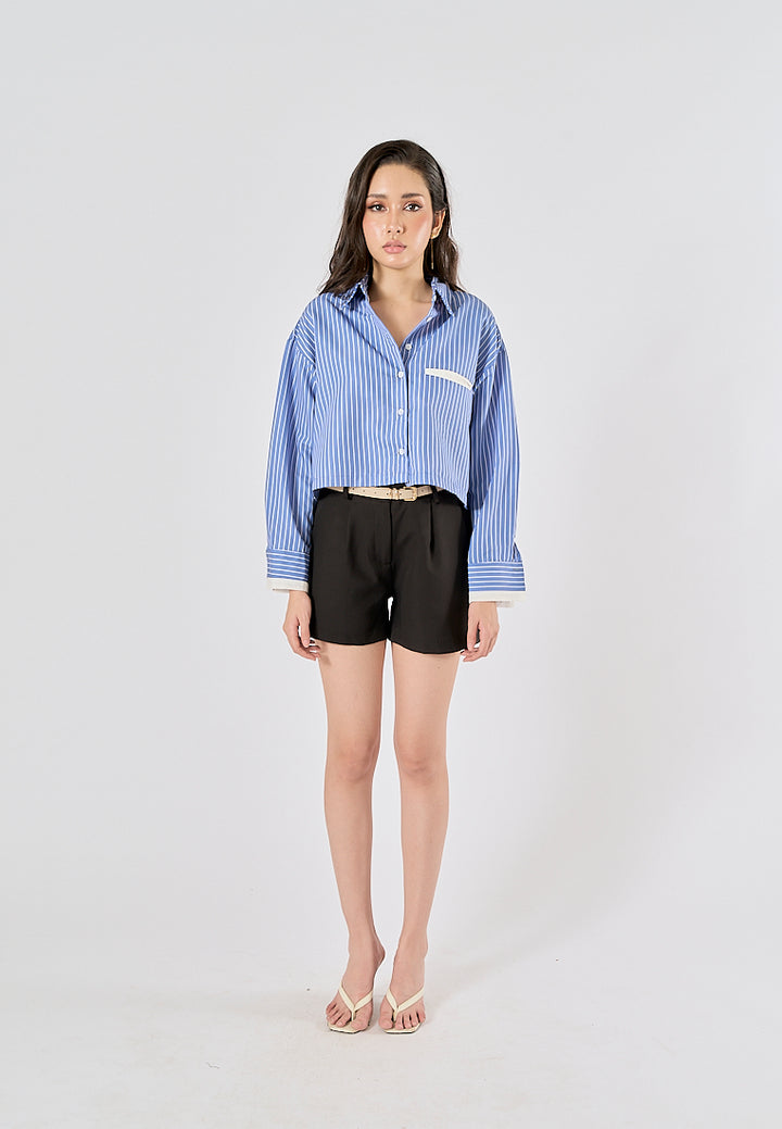 Viserra Black Zipper Fly Sashes Shorts
