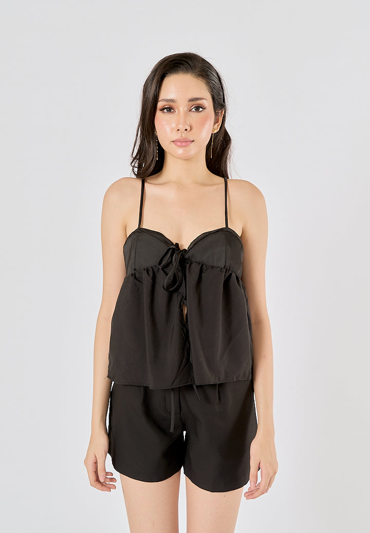 Lyrica Black Front lace Up Tank Top