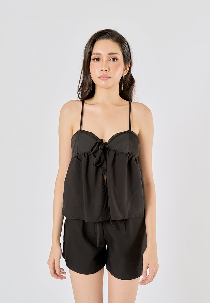 Lyrica Black Front lace Up Tank Top