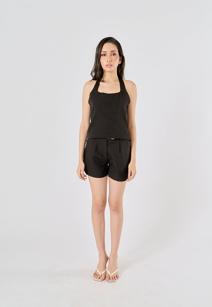 Fawn Black Back Hollow Out Halter Crop Tank top
