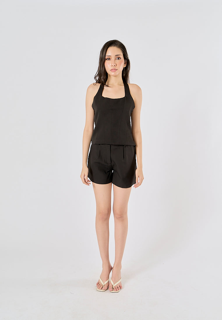 Fawn Black Back Hollow Out Halter Crop Tank top