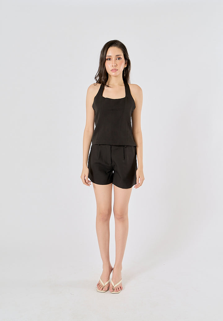 Fawn Black Back Hollow Out Halter Crop Tank top