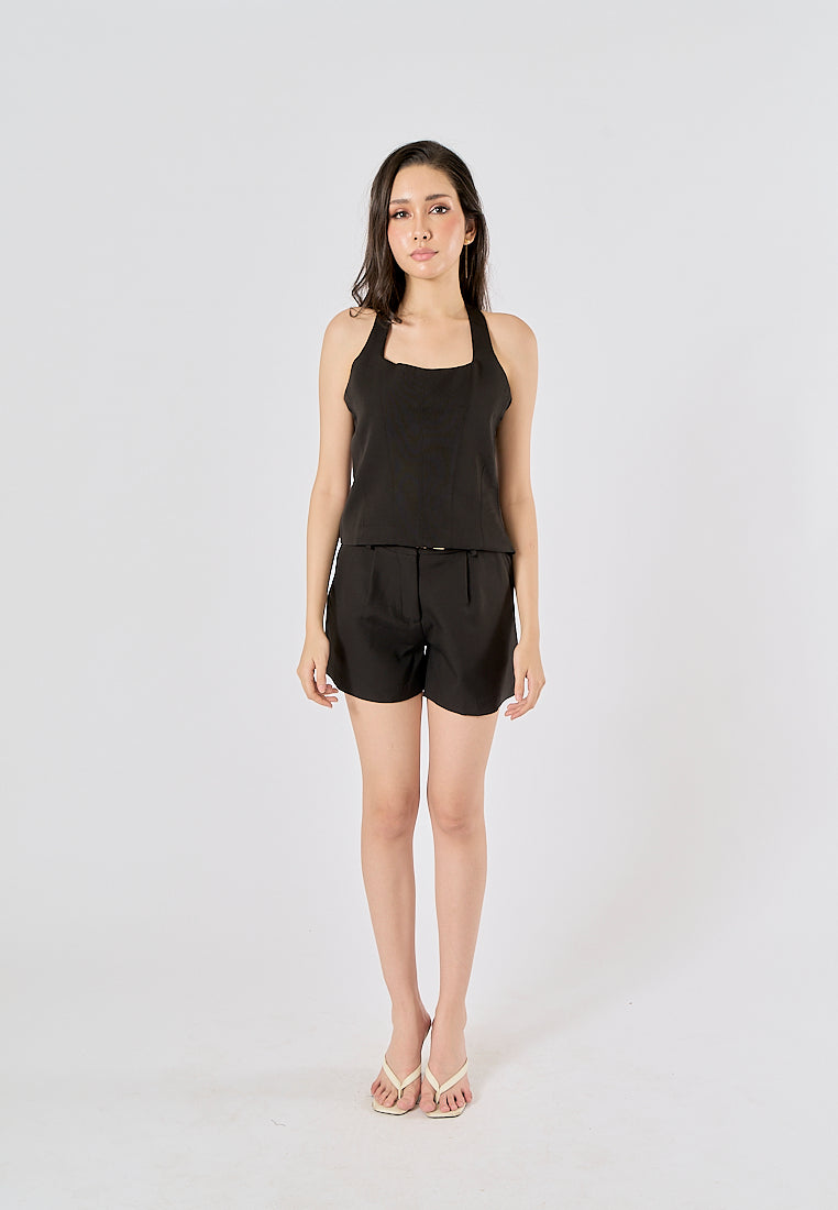 Fawn Black Back Hollow Out Halter Crop Tank top