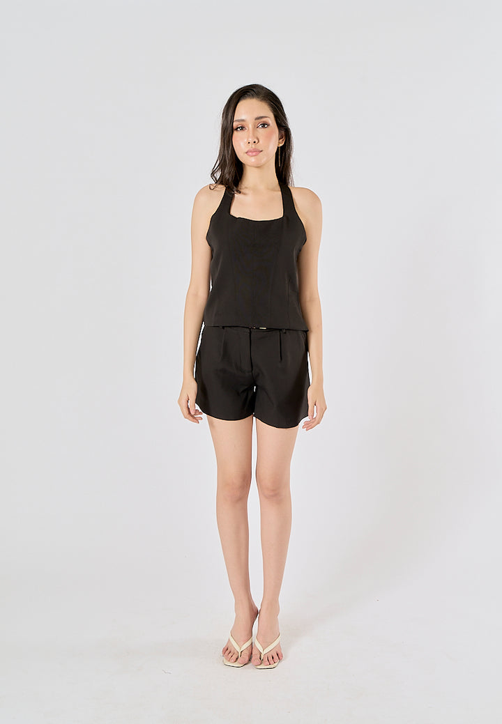 Fawn Black Back Hollow Out Halter Crop Tank top