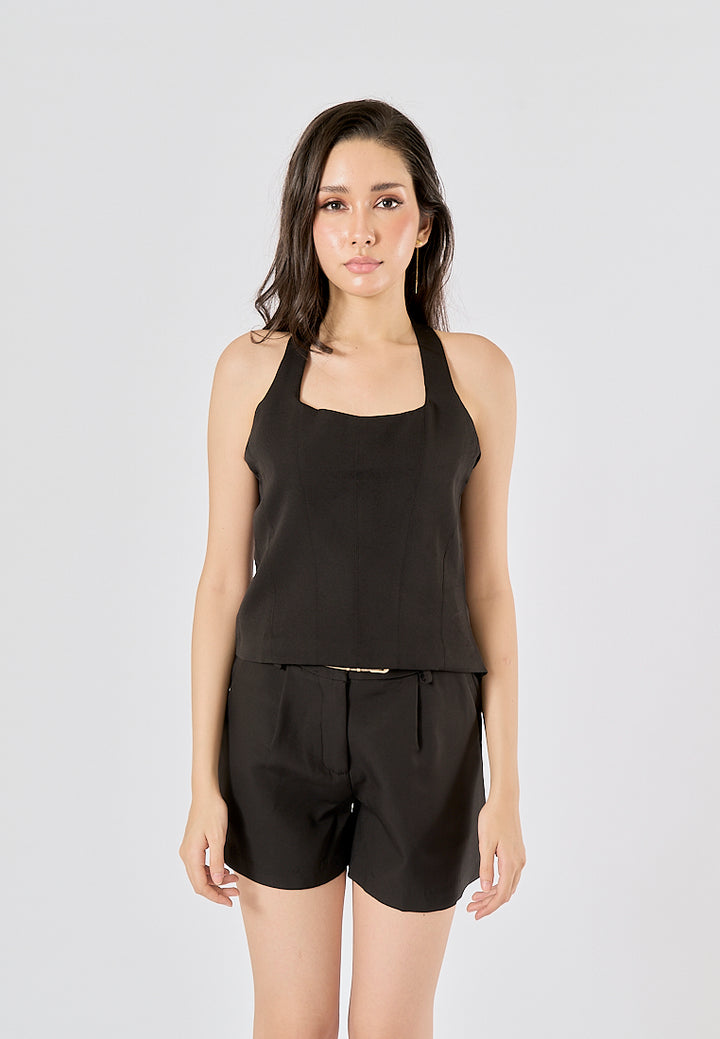 Fawn Black Back Hollow Out Halter Crop Tank top