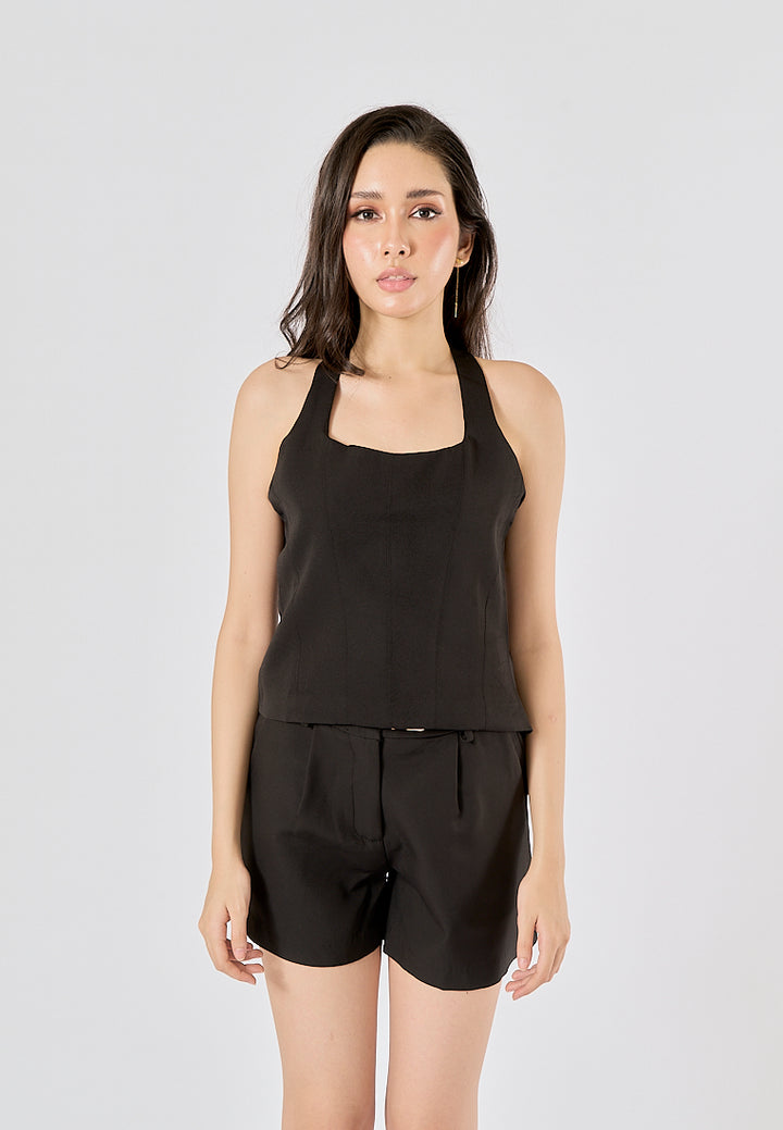 Fawn Black Back Hollow Out Halter Crop Tank top