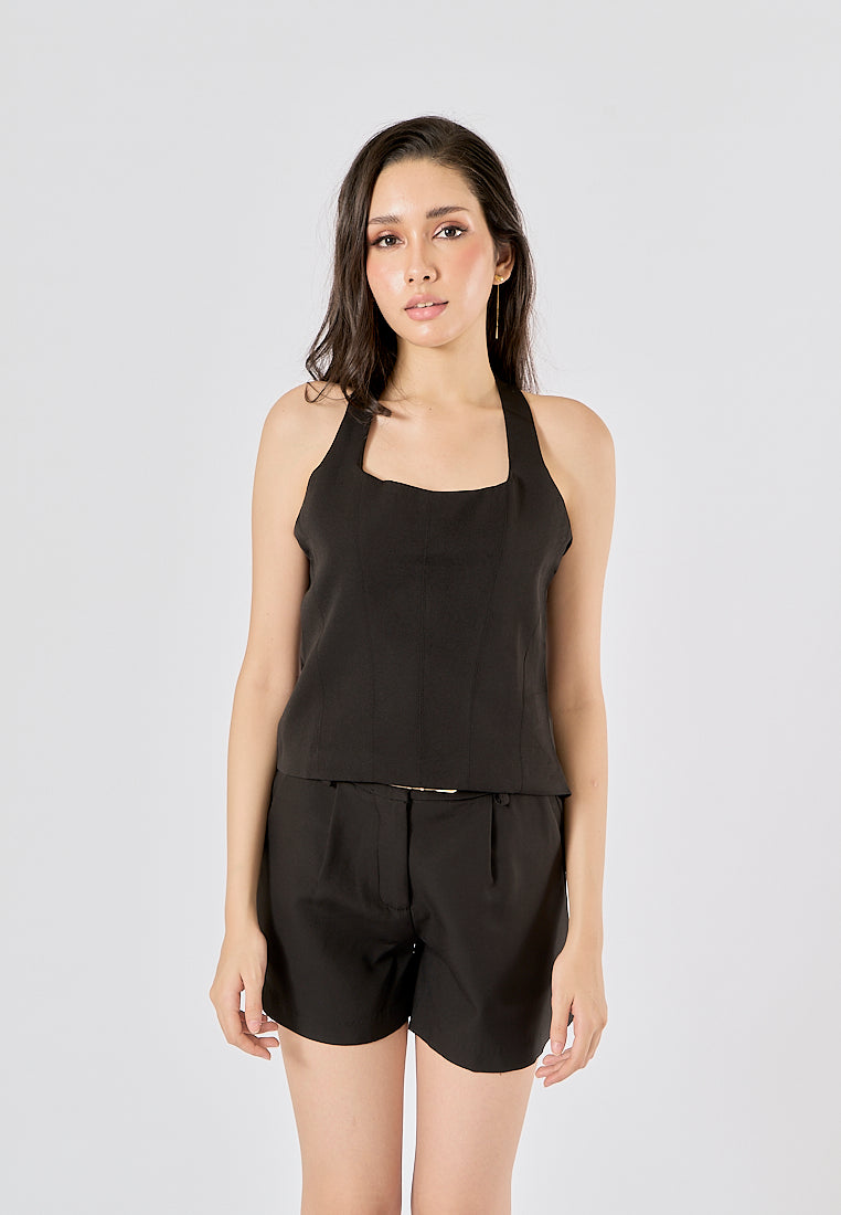 Fawn Black Back Hollow Out Halter Crop Tank top