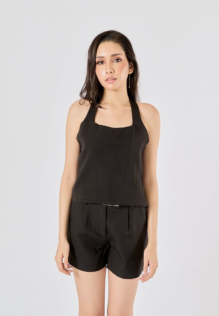 Fawn Black Back Hollow Out Halter Crop Tank top