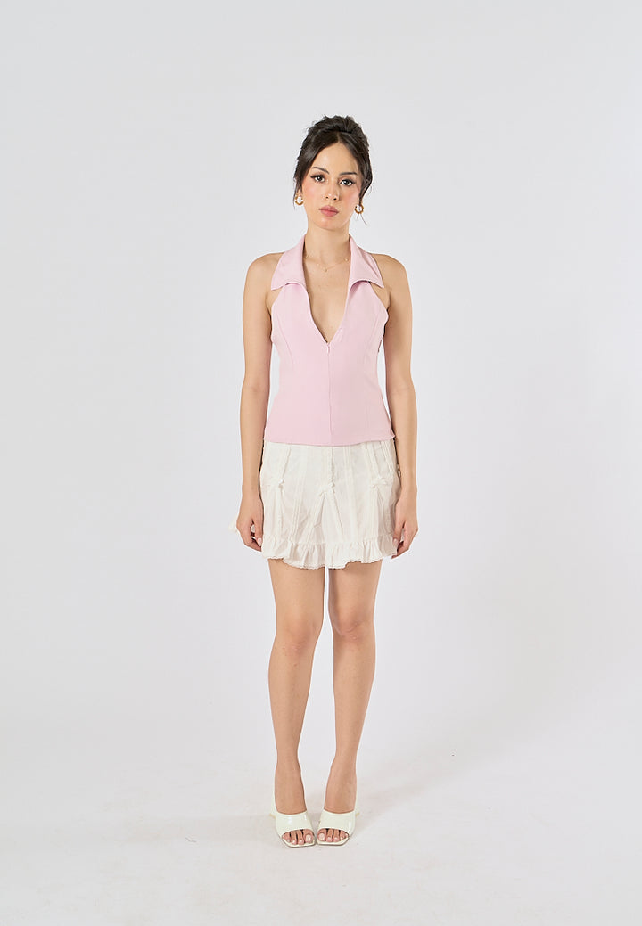Hatsley White Dropped Waist Bow Detail Mini Skirt With Shorts-Style Lining