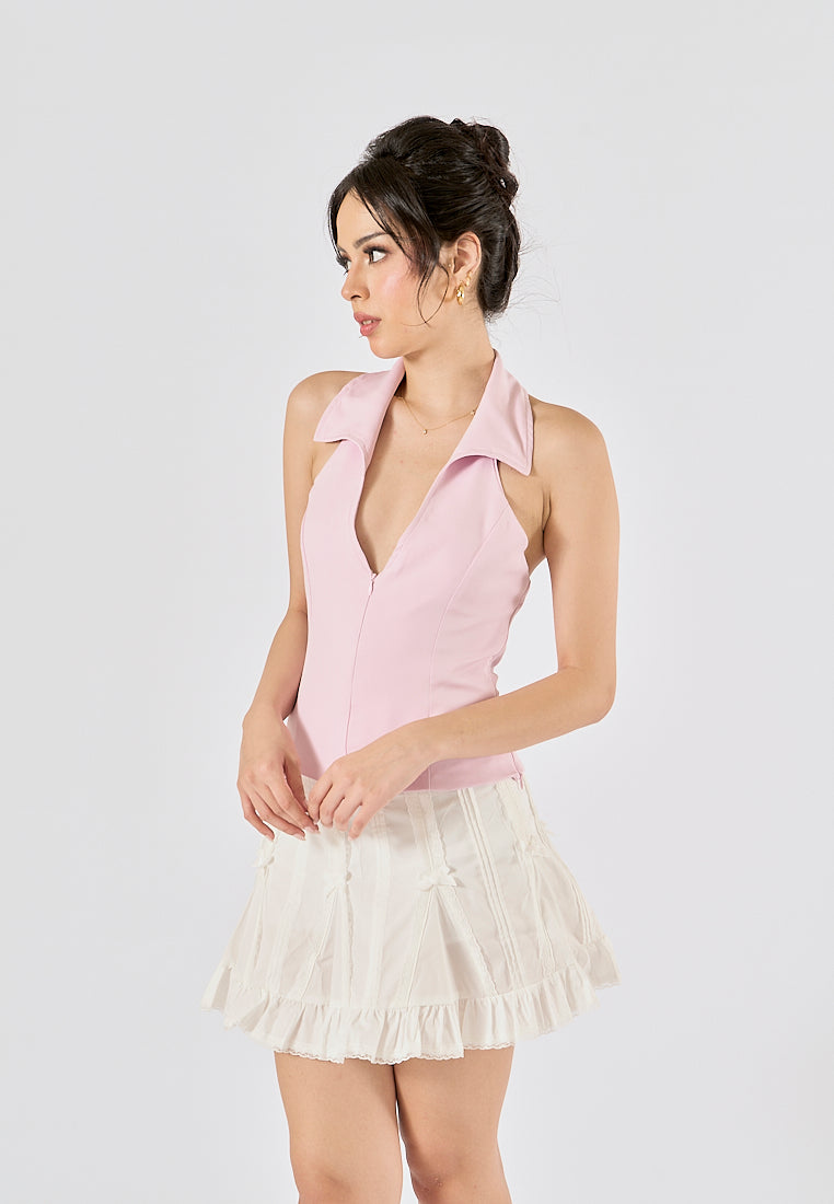 Hatsley White Dropped Waist Bow Detail Mini Skirt With Shorts-Style Lining