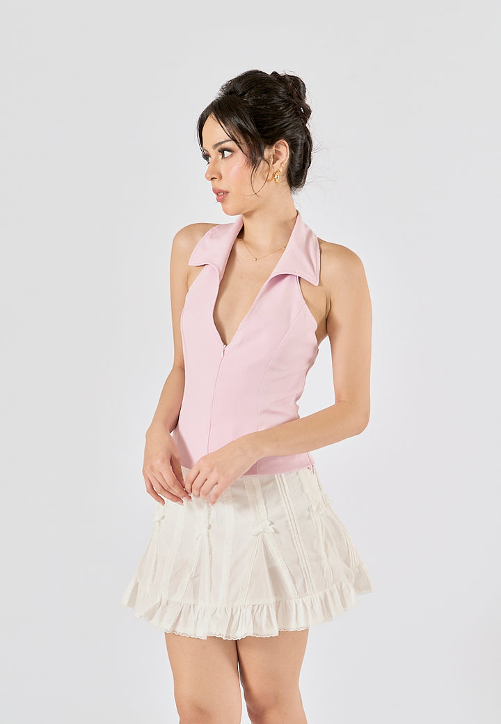 Hatsley White Dropped Waist Bow Detail Mini Skirt With Shorts-Style Lining