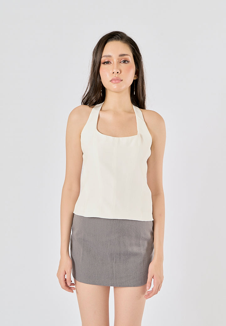 Fawn White Back Hollow Out Halter Crop Tank top