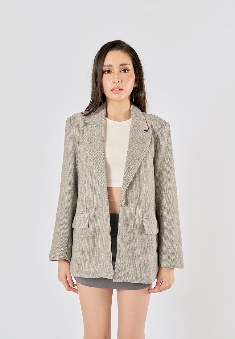 Denholm Gray Single Button Notched Collar Long Sleeve Blazer Jacket