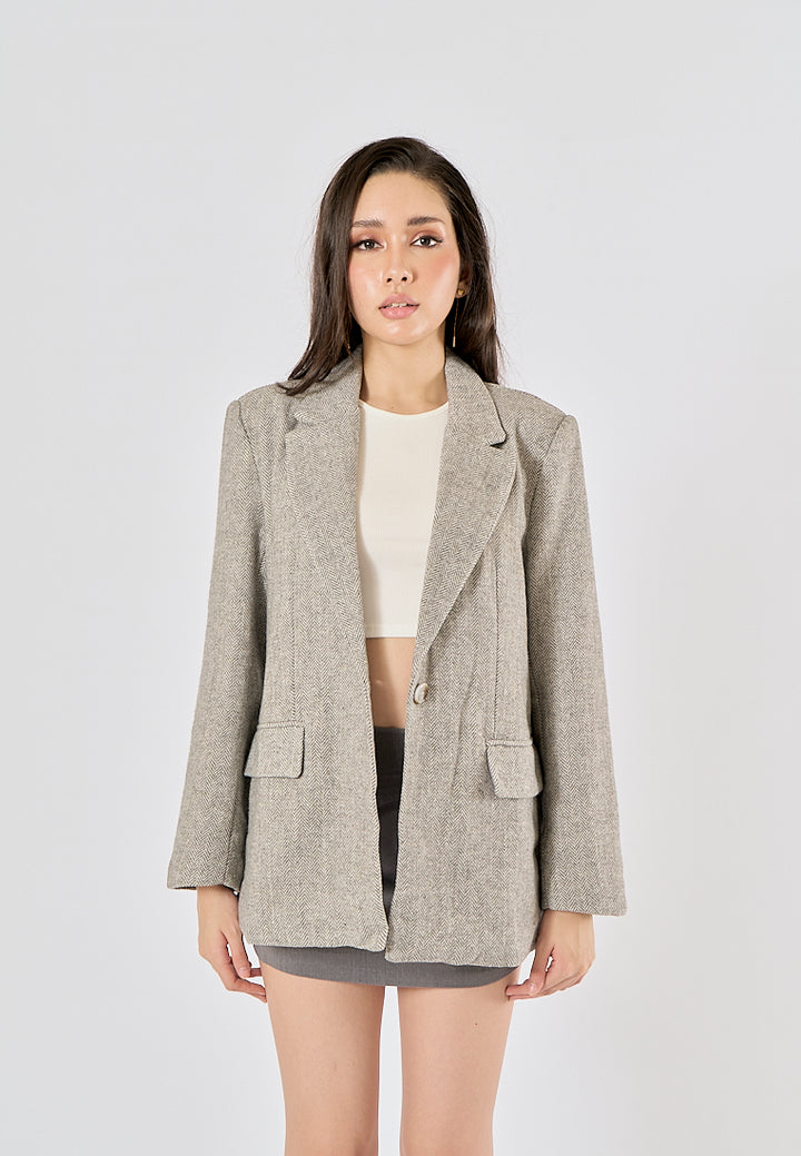 Denholm Gray Single Button Notched Collar Long Sleeve Blazer Jacket