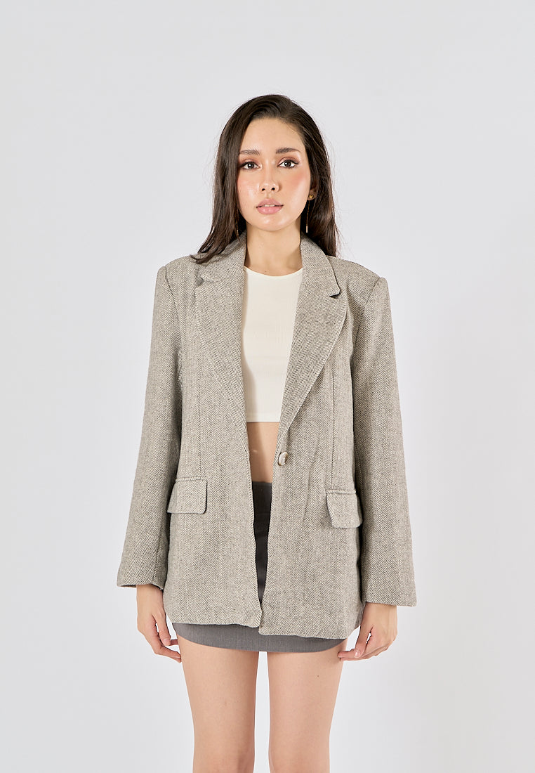 Denholm Gray Single Button Notched Collar Long Sleeve Blazer Jacket