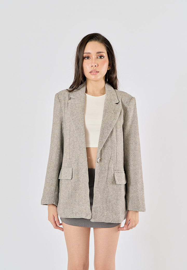 Denholm Gray Single Button Notched Collar Long Sleeve Blazer Jacket