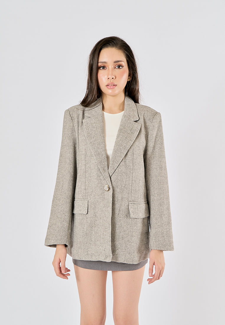 Denholm Gray Single Button Notched Collar Long Sleeve Blazer Jacket