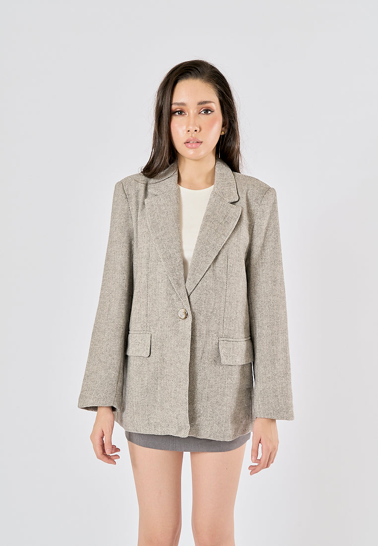 Denholm Gray Single Button Notched Collar Long Sleeve Blazer Jacket