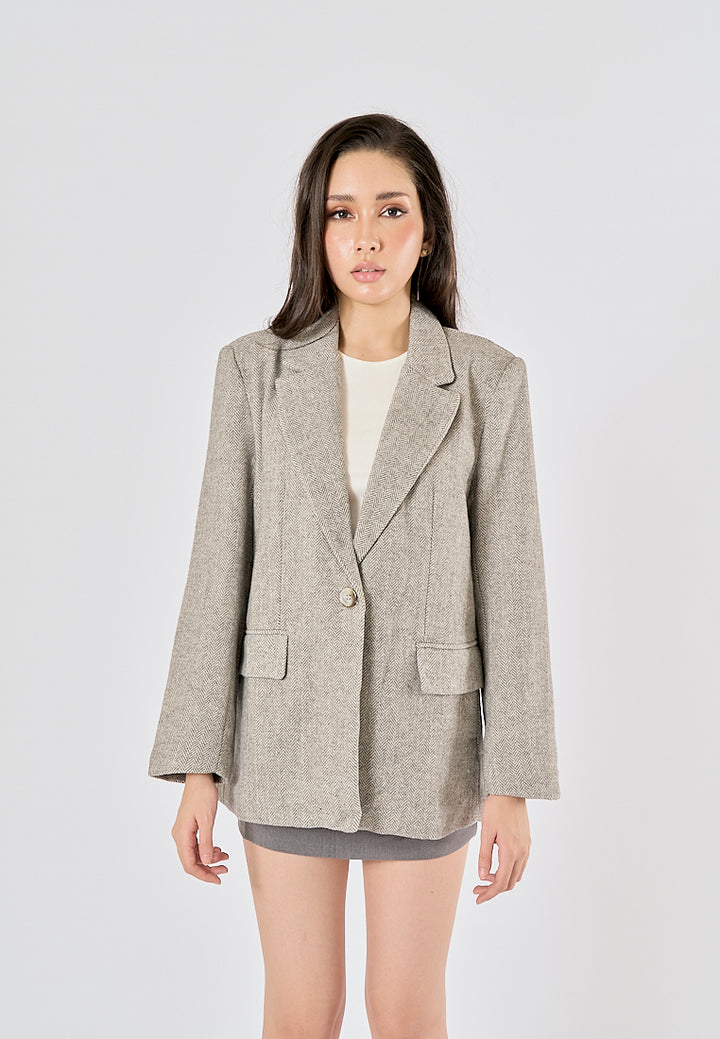 Denholm Gray Single Button Notched Collar Long Sleeve Blazer Jacket
