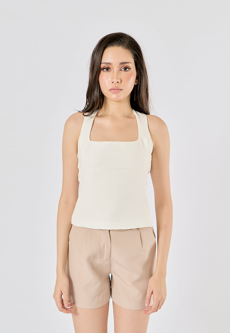 Viserra Beige Zipper Fly Sashes Shorts