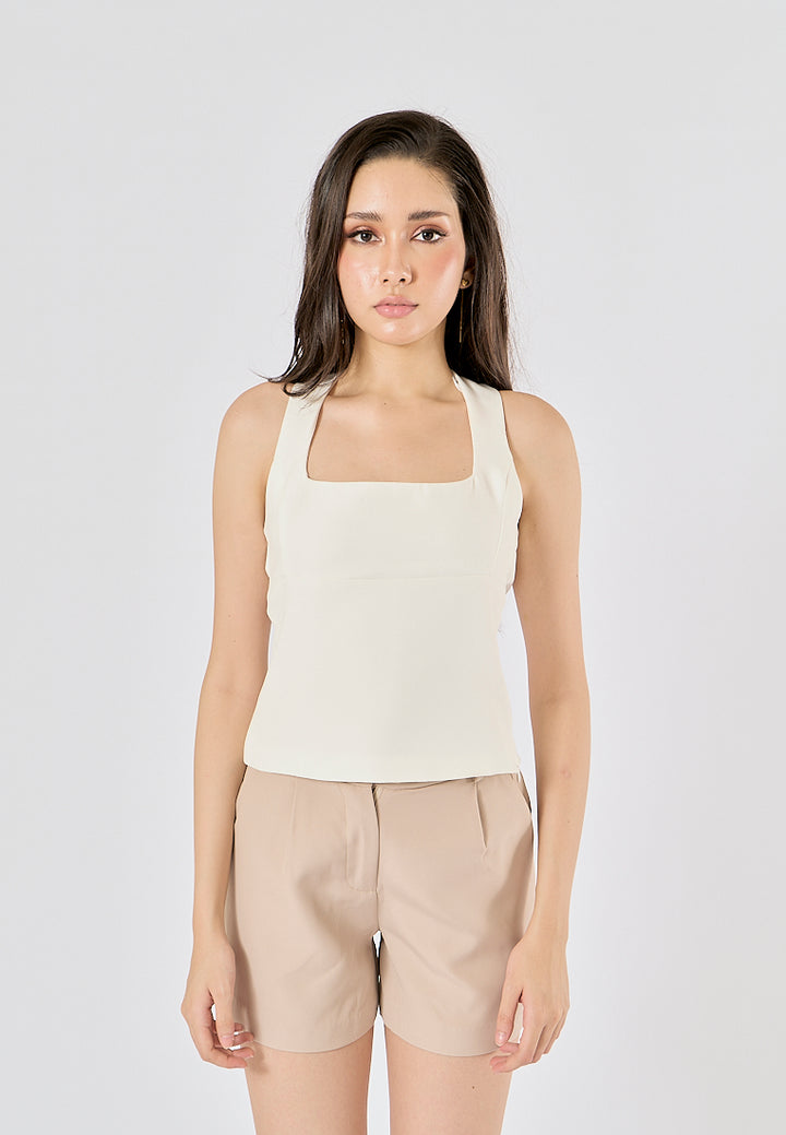 Viserra Beige Zipper Fly Sashes Shorts