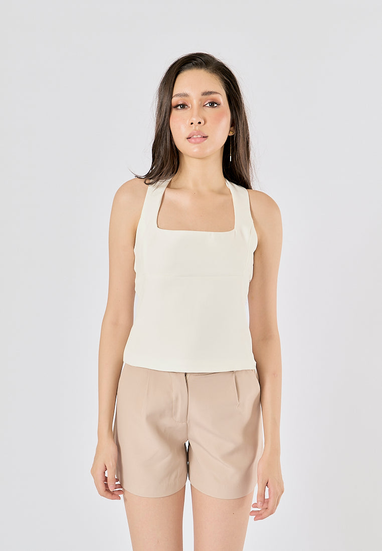 Viserra Beige Zipper Fly Sashes Shorts