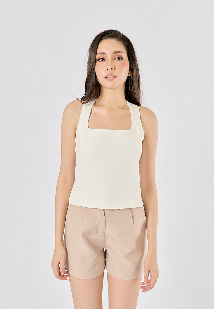 Viserra Beige Zipper Fly Sashes Shorts