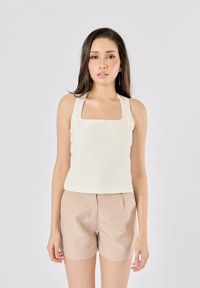 Viserra Beige Zipper Fly Sashes Shorts