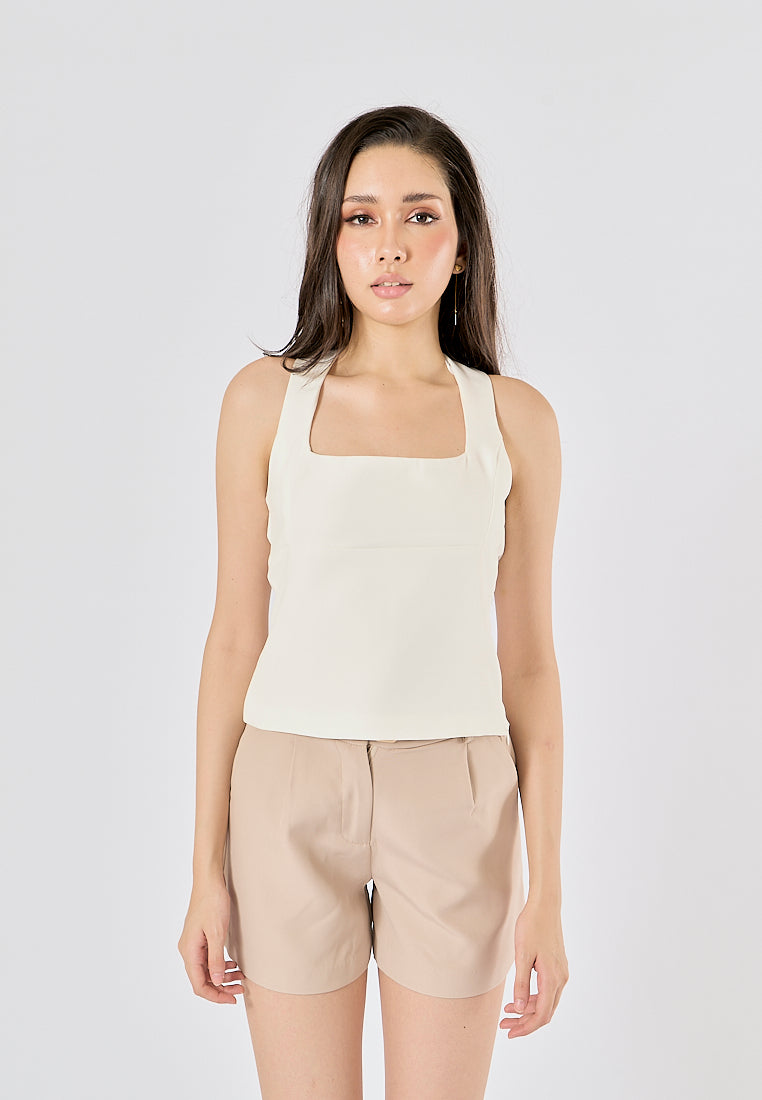Viserra Beige Zipper Fly Sashes Shorts