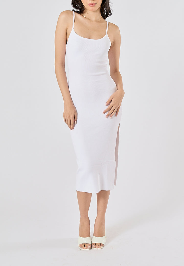 Oretha White Thin Strap Knit Long Dress