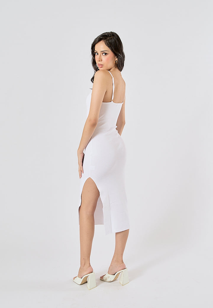 Oretha White Thin Strap Knit Long Dress