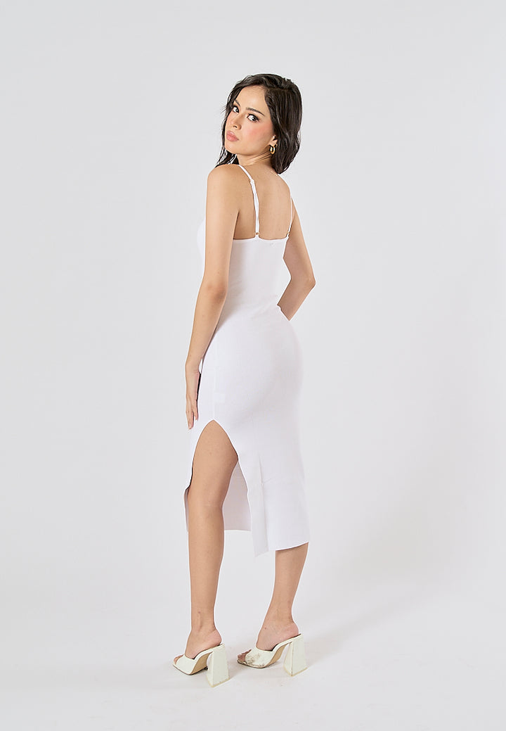 Oretha White Thin Strap Knit Long Dress