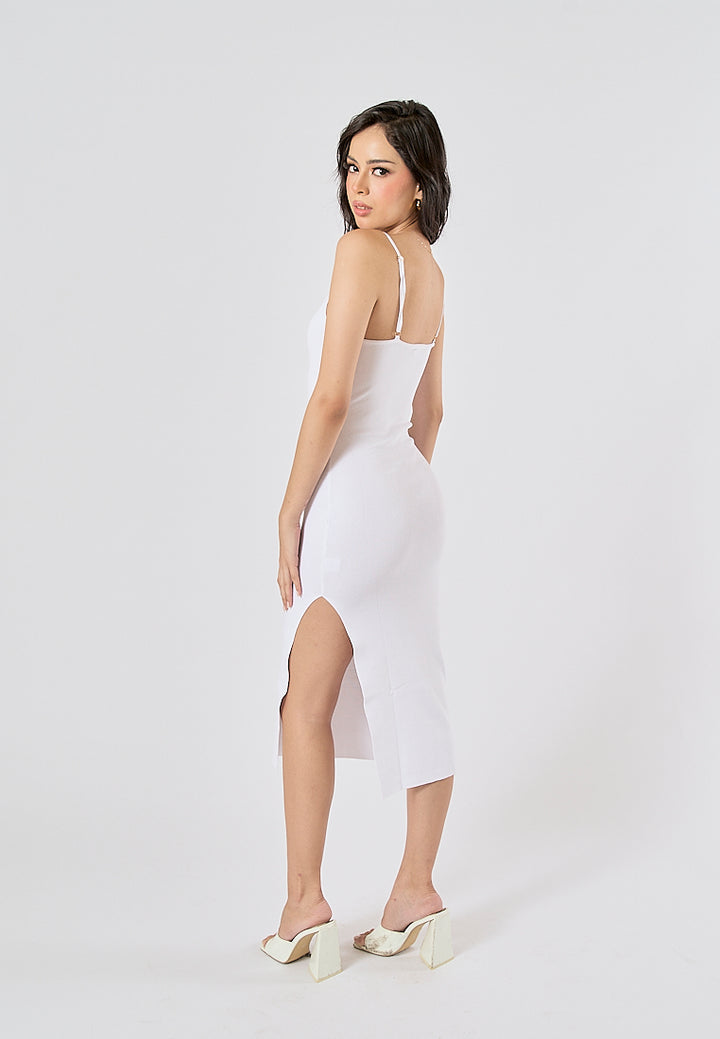 Oretha White Thin Strap Knit Long Dress