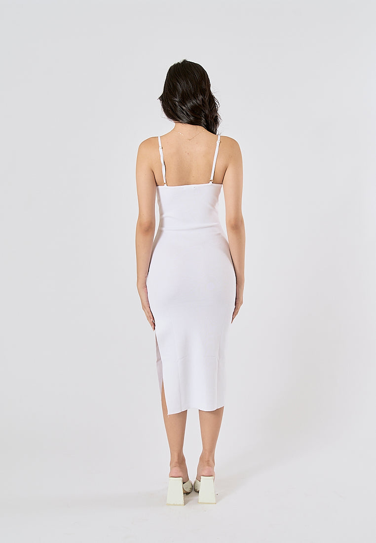 Oretha White Thin Strap Knit Long Dress