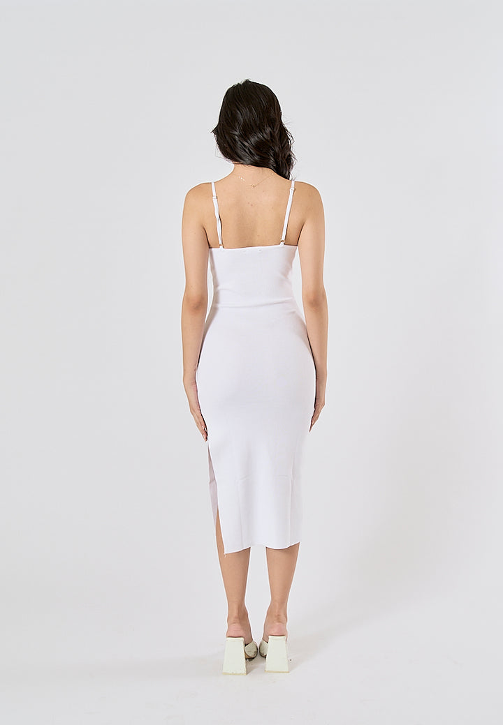 Oretha White Thin Strap Knit Long Dress