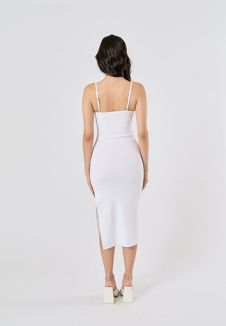 Oretha White Thin Strap Knit Long Dress