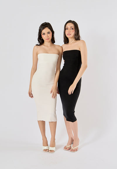 Foxley black Bodycon Folded Tube Midi Dress