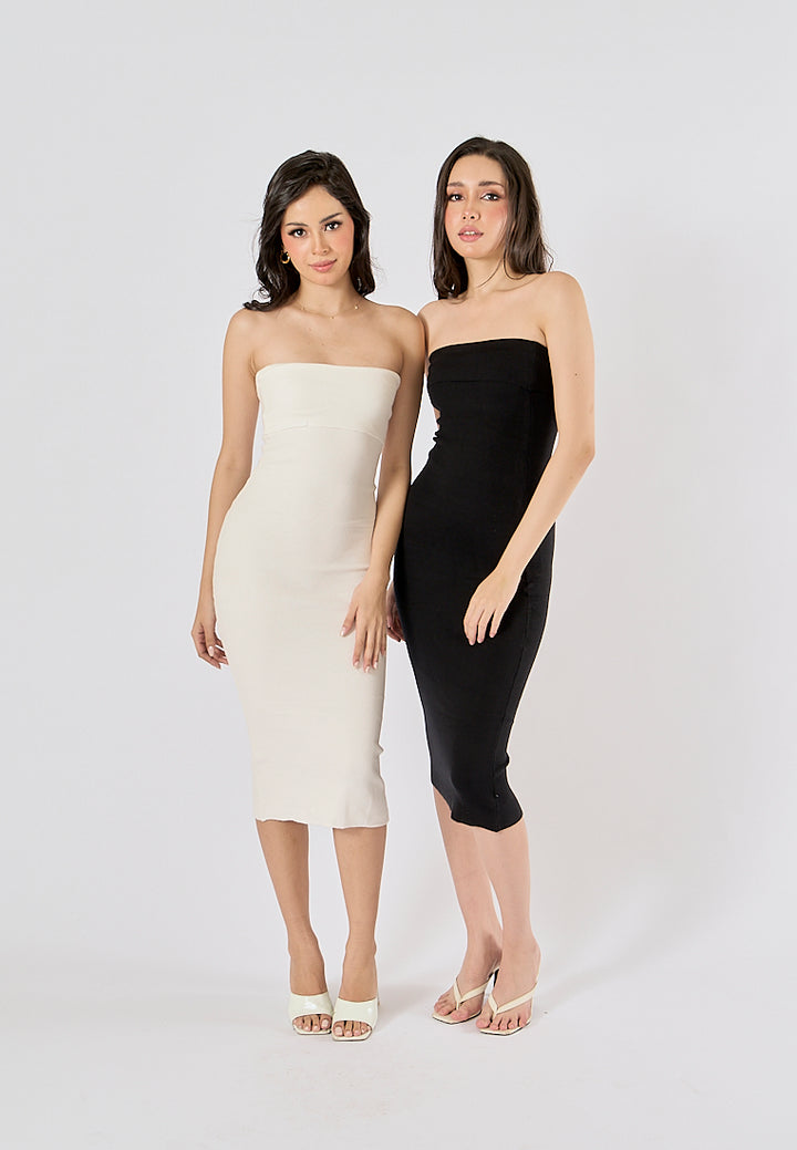 Foxley White Bodycon Folded Tube Midi Dress