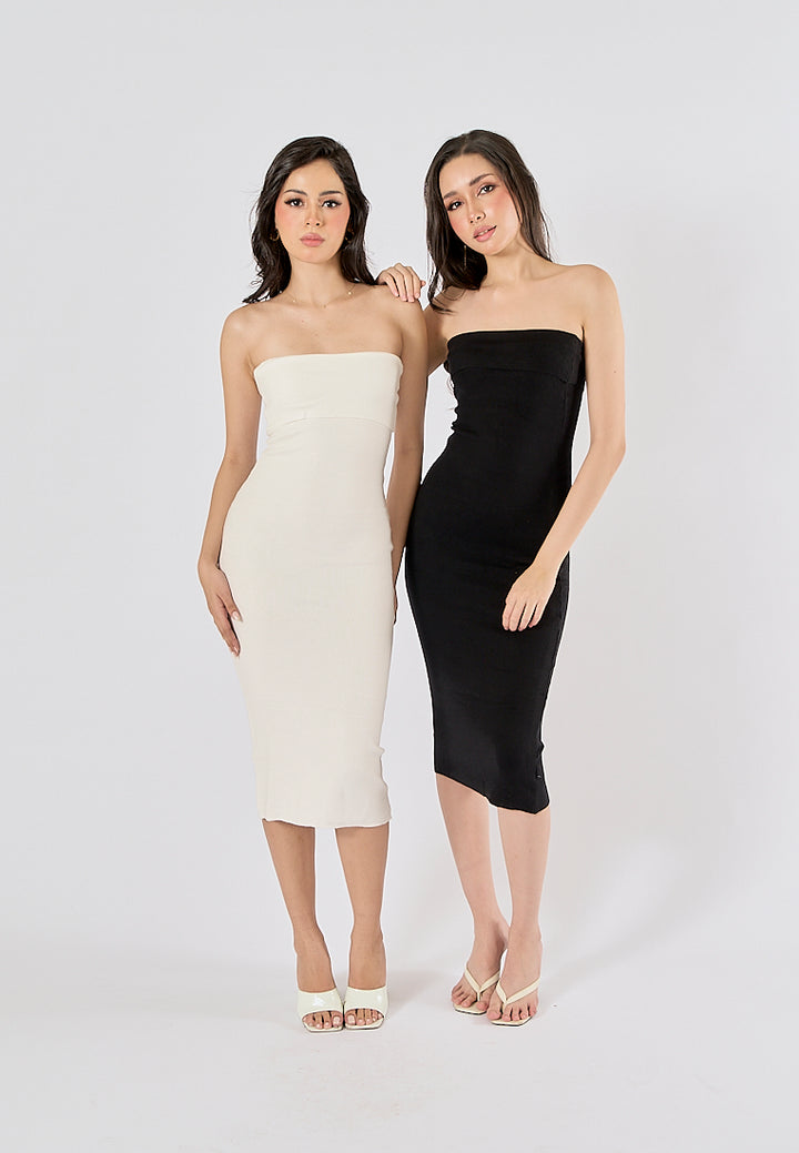 Foxley White Bodycon Folded Tube Midi Dress