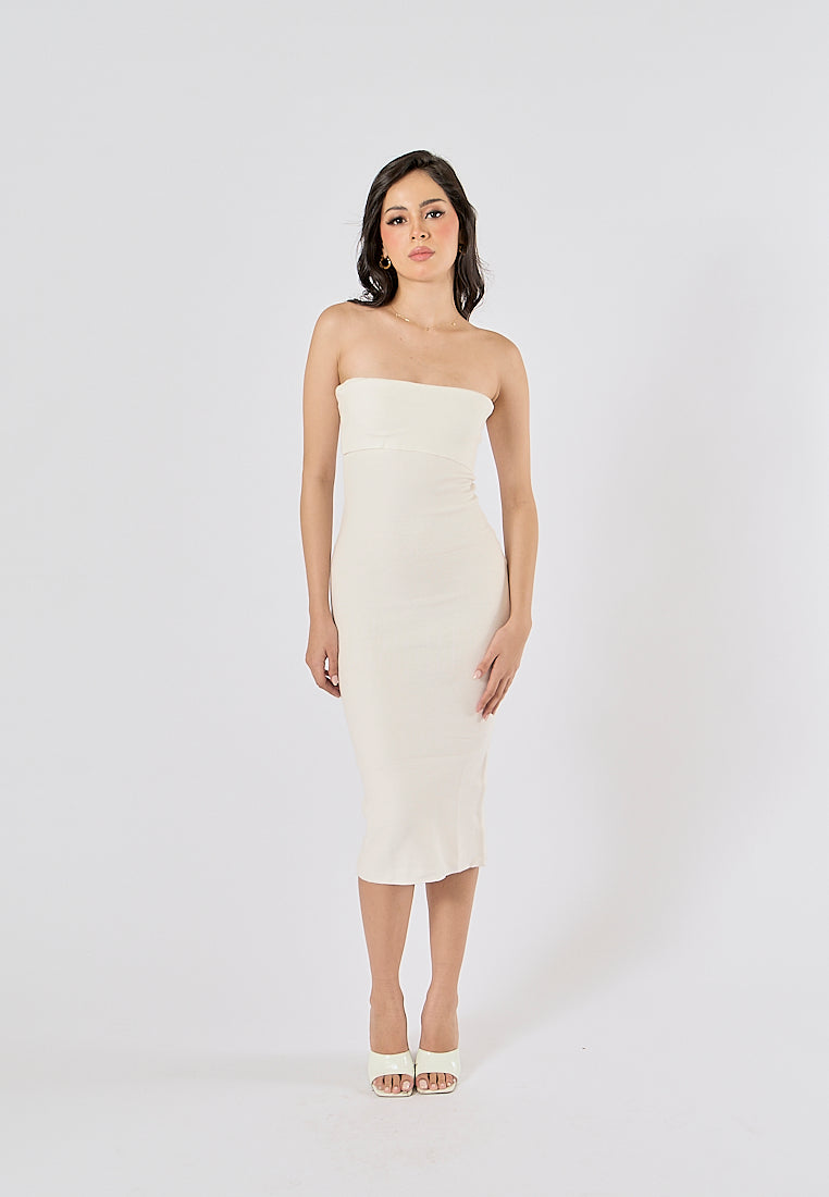 Foxley White Bodycon Folded Tube Midi Dress