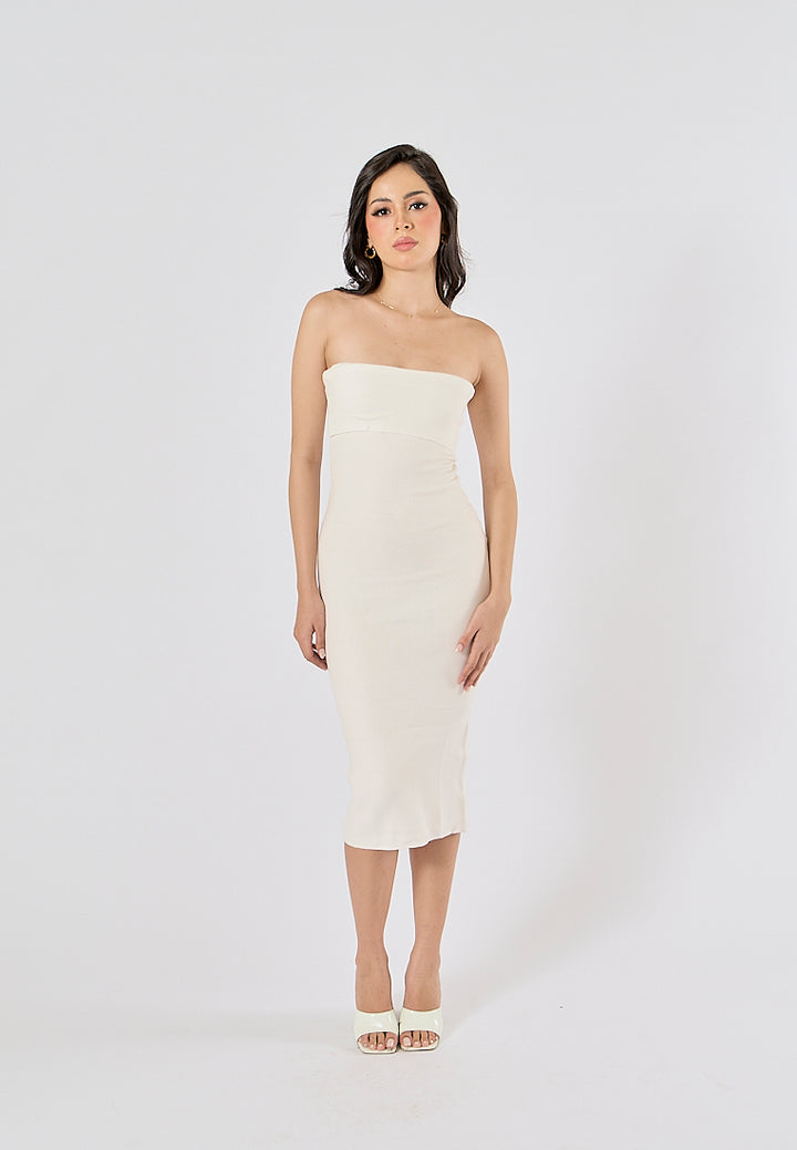 Foxley White Bodycon Folded Tube Midi Dress