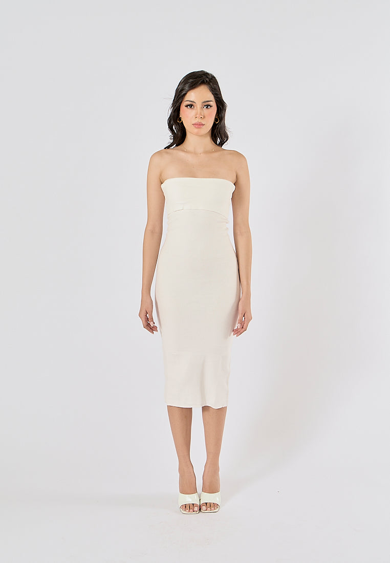 Foxley White Bodycon Folded Tube Midi Dress