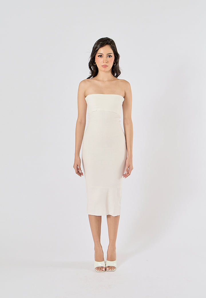 Foxley White Bodycon Folded Tube Midi Dress