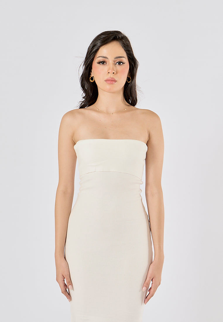 Foxley White Bodycon Folded Tube Midi Dress