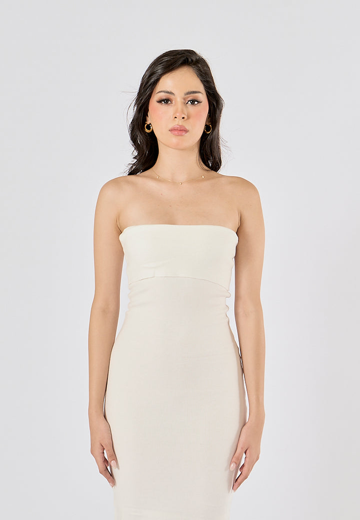 Foxley White Bodycon Folded Tube Midi Dress