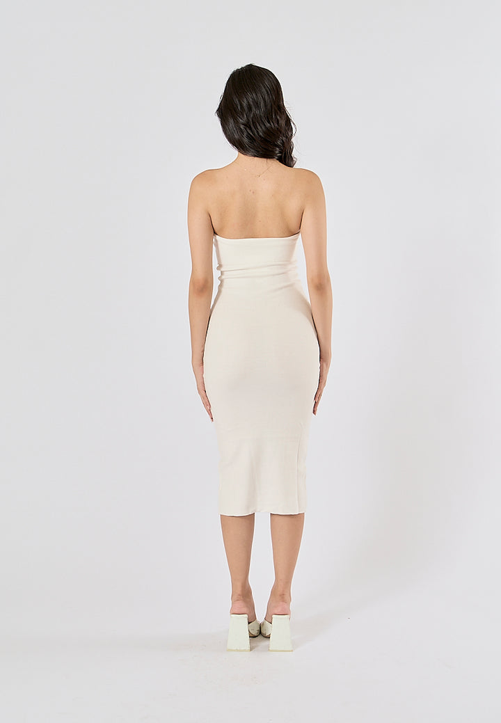 Foxley White Bodycon Folded Tube Midi Dress