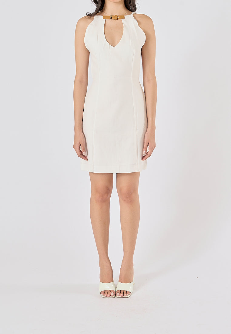 Gladwyn White Hollow out Sleeveless Halter Mini Dress